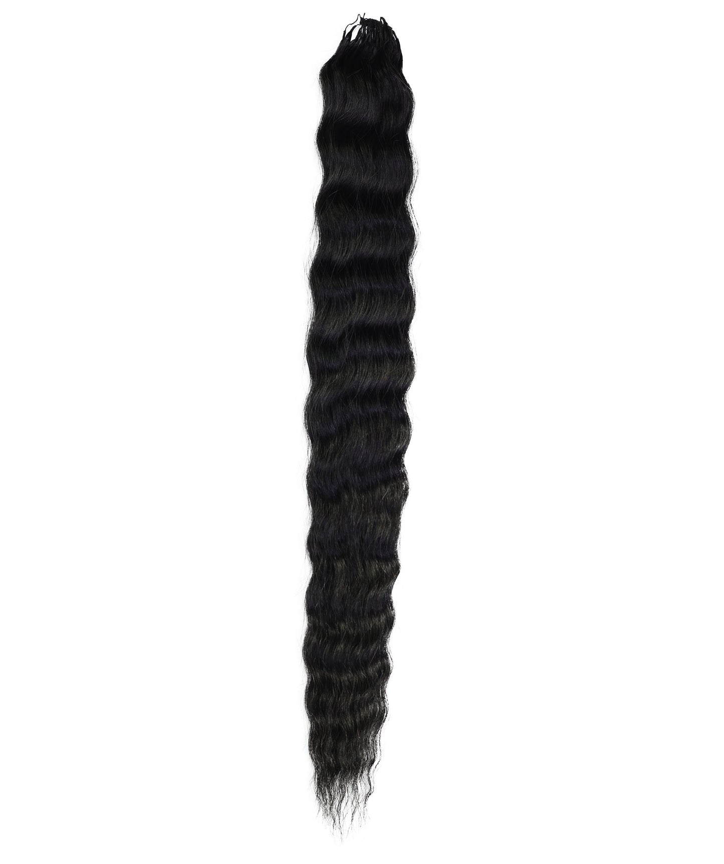 LUXLUXE Knotless Wet & Wavy Crochet Human Hair Extensions - Natural Black 14" 40g 16" 45g & 18" 50g Pre Separated 40 Strands Feather Hairpiece With String In The Middle Braid