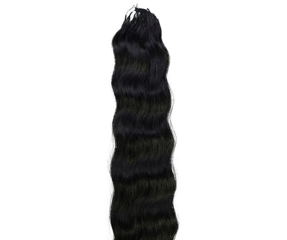 LUXLUXE Knotless Wet & Wavy Crochet Human Hair Extensions - Natural Black 14" 40g 16" 45g & 18" 50g Pre Separated 40 Strands Feather Hairpiece With String In The Middle Braid