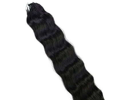 LUXLUXE Knotless Wet & Wavy Crochet Human Hair Extensions - Natural Black 14" 40g 16" 45g & 18" 50g Pre Separated 40 Strands Feather Hairpiece With String In The Middle Braid