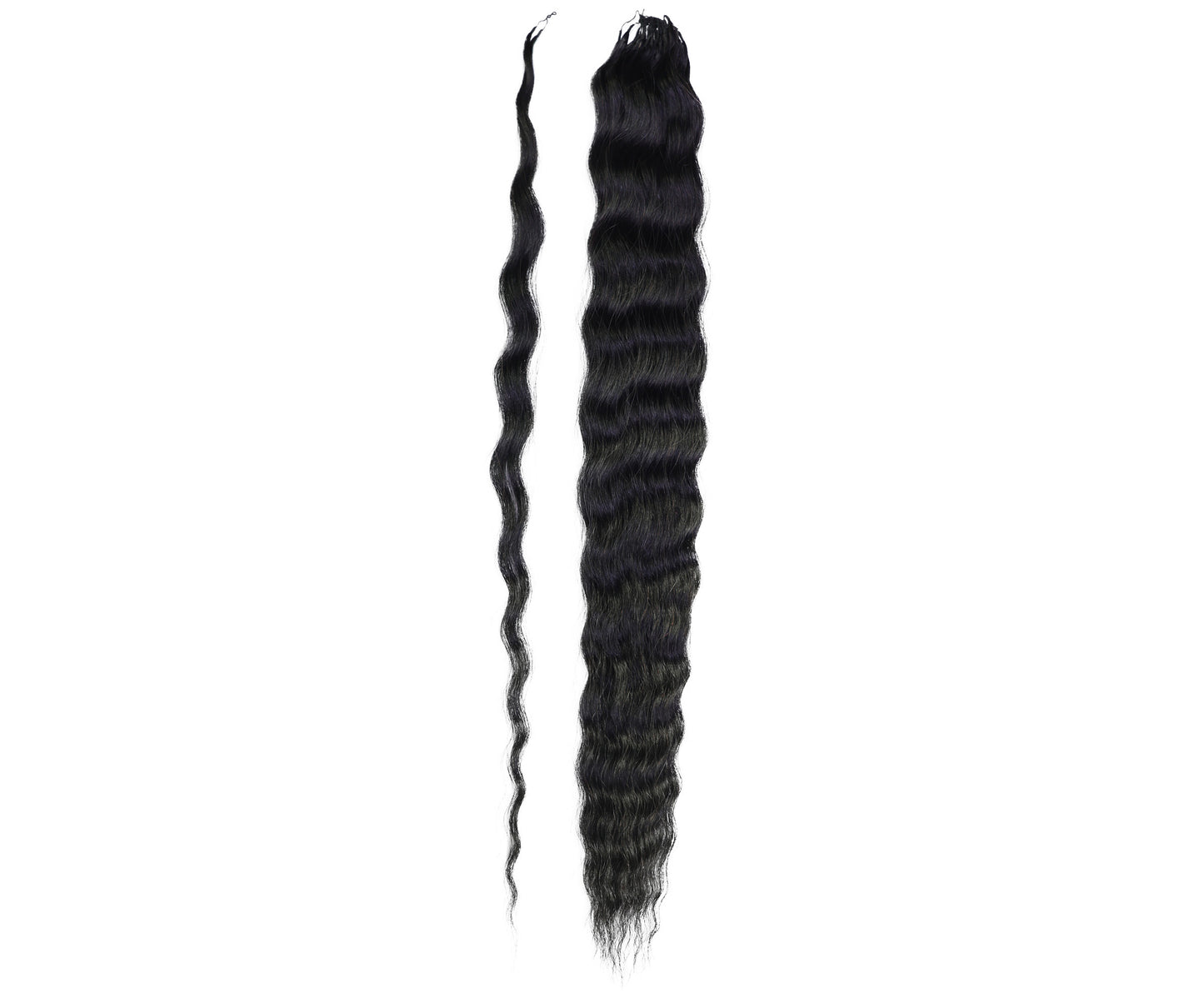 LUXLUXE Knotless Wet & Wavy Crochet Human Hair Extensions - Natural Black 14" 40g 16" 45g & 18" 50g Pre Separated 40 Strands Feather Hairpiece With String In The Middle Braid