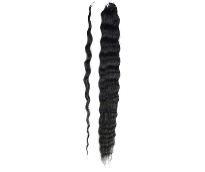 LUXLUXE Knotless Wet & Wavy Crochet Human Hair Extensions - Natural Black 14" 40g 16" 45g & 18" 50g Pre Separated 40 Strands Feather Hairpiece With String In The Middle Braid