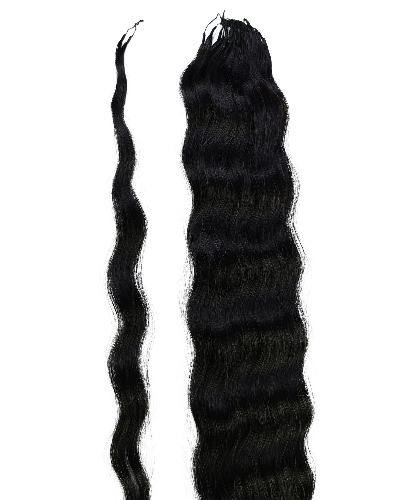 LUXLUXE Knotless Wet & Wavy Crochet Human Hair Extensions - Natural Black 14" 40g 16" 45g & 18" 50g Pre Separated 40 Strands Feather Hairpiece With String In The Middle Braid