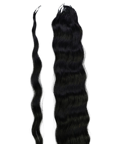 LUXLUXE Knotless Wet & Wavy Crochet Human Hair Extensions - Natural Black 14" 40g 16" 45g & 18" 50g Pre Separated 40 Strands Feather Hairpiece With String In The Middle Braid