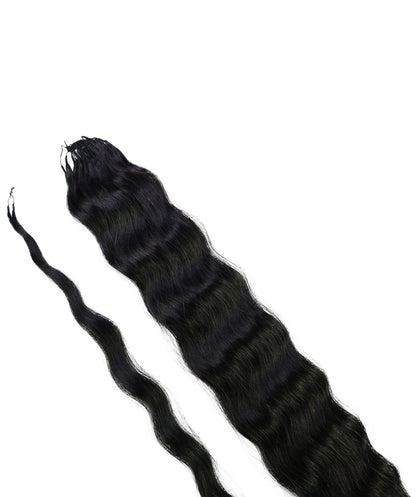 LUXLUXE Knotless Wet & Wavy Crochet Human Hair Extensions - Natural Black 14" 40g 16" 45g & 18" 50g Pre Separated 40 Strands Feather Hairpiece With String In The Middle Braid
