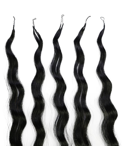 LUXLUXE Knotless Wet & Wavy Crochet Human Hair Extensions - Natural Black 14" 40g 16" 45g & 18" 50g Pre Separated 40 Strands Feather Hairpiece With String In The Middle Braid