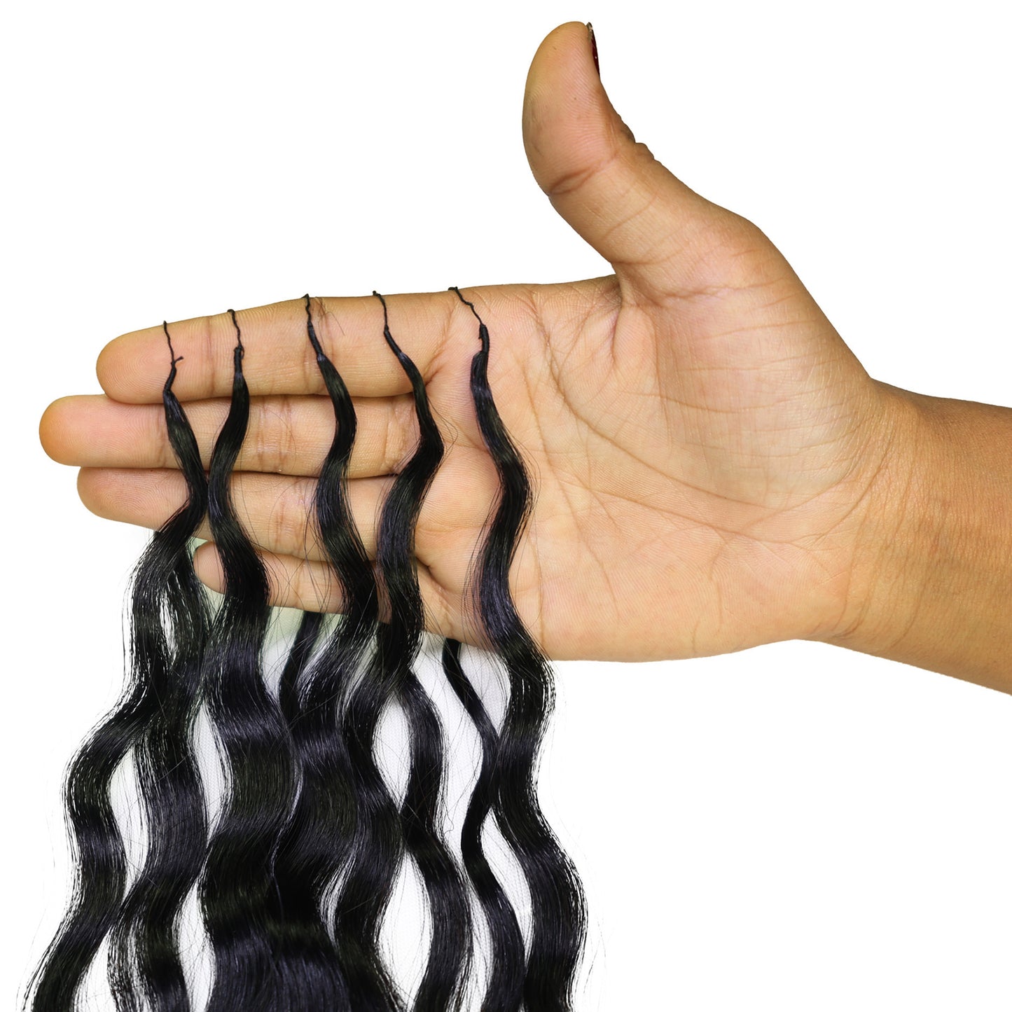 LUXLUXE Knotless Wet & Wavy Crochet Human Hair Extensions - Natural Black 14" 40g 16" 45g & 18" 50g Pre Separated 40 Strands Feather Hairpiece With String In The Middle Braid