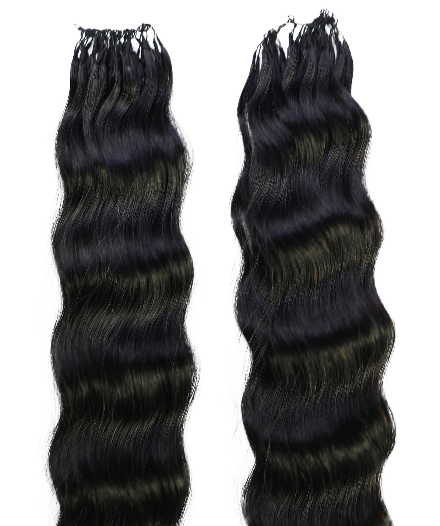 LUXLUXE Knotless Wet & Wavy Crochet Human Hair Extensions - Natural Black 14" 40g 16" 45g & 18" 50g Pre Separated 40 Strands Feather Hairpiece With String In The Middle Braid