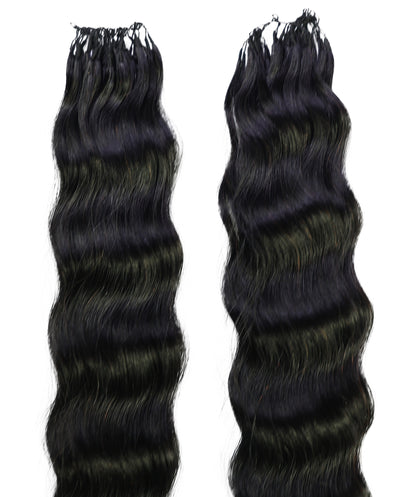 LUXLUXE Knotless Wet & Wavy Crochet Human Hair Extensions - Natural Black 14" 40g 16" 45g & 18" 50g Pre Separated 40 Strands Feather Hairpiece With String In The Middle Braid