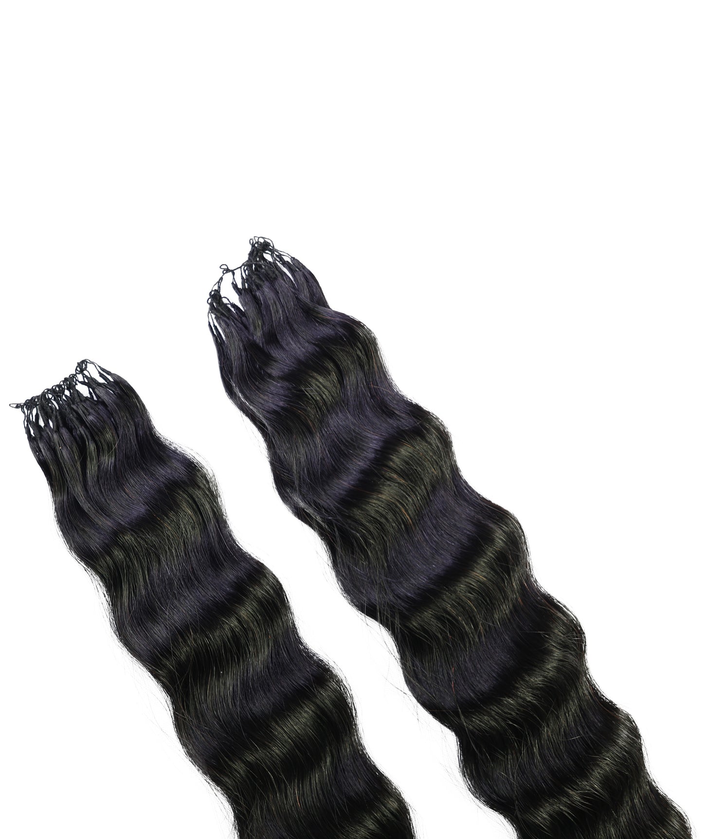 LUXLUXE Knotless Wet & Wavy Crochet Human Hair Extensions - Natural Black 14" 40g 16" 45g & 18" 50g Pre Separated 40 Strands Feather Hairpiece With String In The Middle Braid