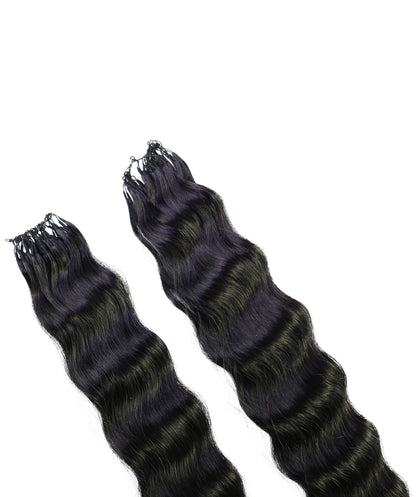 LUXLUXE Knotless Wet & Wavy Crochet Human Hair Extensions - Natural Black 14" 40g 16" 45g & 18" 50g Pre Separated 40 Strands Feather Hairpiece With String In The Middle Braid