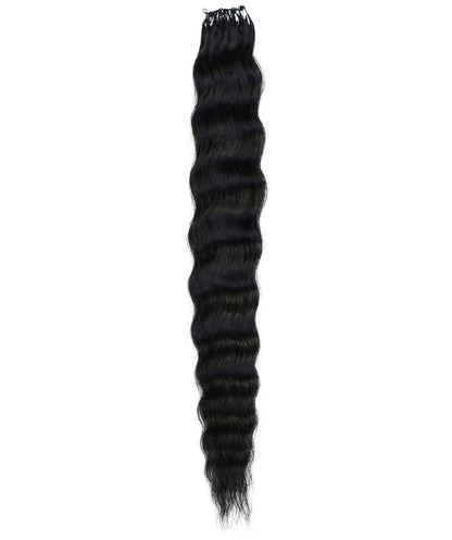 LUXLUXE Knotless Wet & Wavy Crochet Human Hair Extensions - Natural Black 14" 40g 16" 45g & 18" 50g Pre Separated 40 Strands Feather Hairpiece With String In The Middle Braid