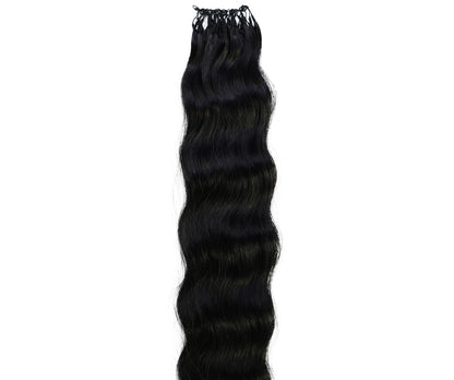 LUXLUXE Knotless Wet & Wavy Crochet Human Hair Extensions - Natural Black 14" 40g 16" 45g & 18" 50g Pre Separated 40 Strands Feather Hairpiece With String In The Middle Braid
