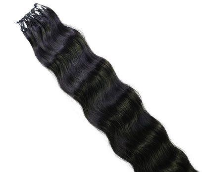LUXLUXE Knotless Wet & Wavy Crochet Human Hair Extensions - Natural Black 14" 40g 16" 45g & 18" 50g Pre Separated 40 Strands Feather Hairpiece With String In The Middle Braid