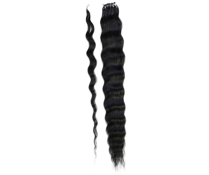LUXLUXE Knotless Wet & Wavy Crochet Human Hair Extensions - Natural Black 14" 40g 16" 45g & 18" 50g Pre Separated 40 Strands Feather Hairpiece With String In The Middle Braid