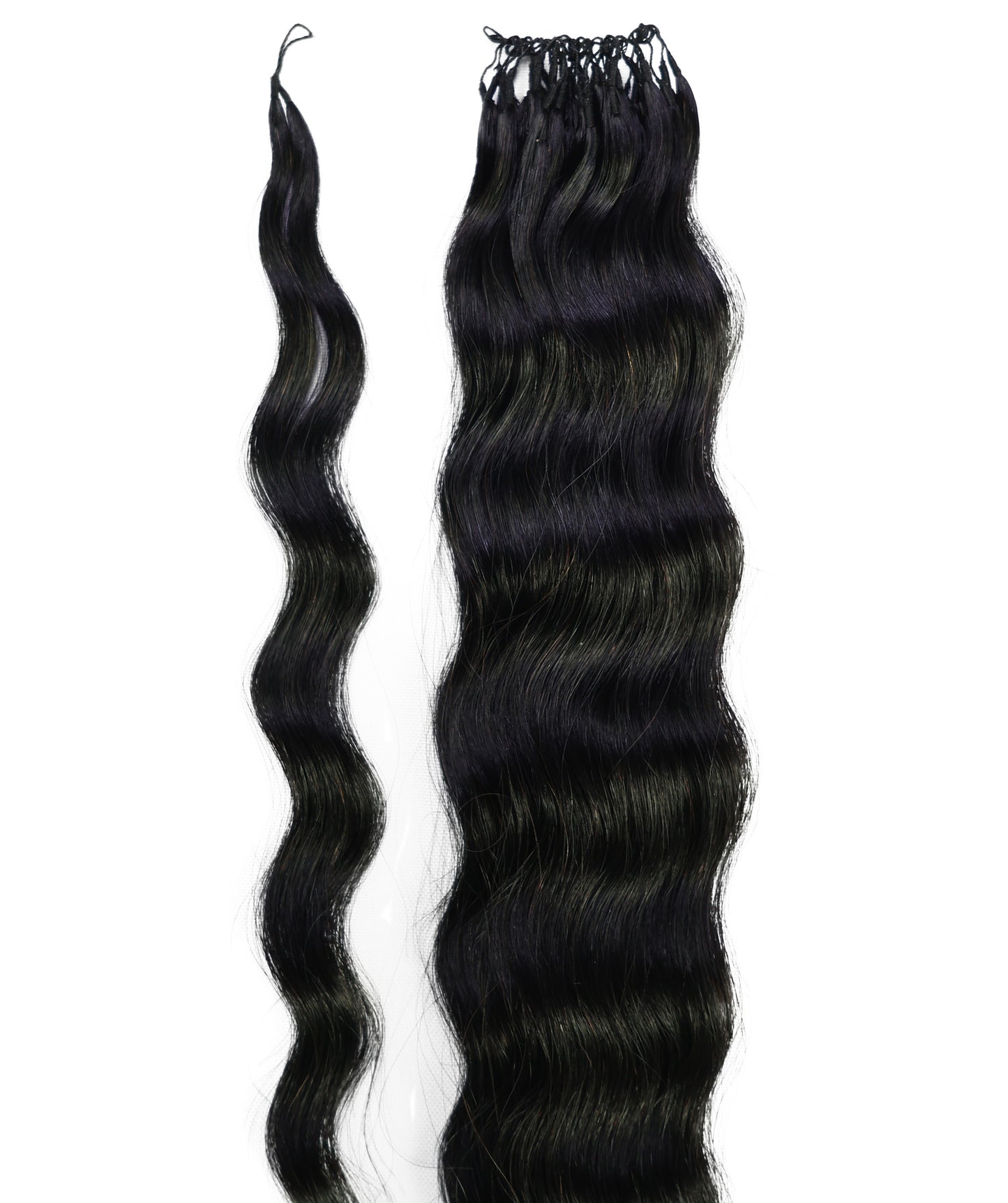 LUXLUXE Knotless Wet & Wavy Crochet Human Hair Extensions - Natural Black 14" 40g 16" 45g & 18" 50g Pre Separated 40 Strands Feather Hairpiece With String In The Middle Braid