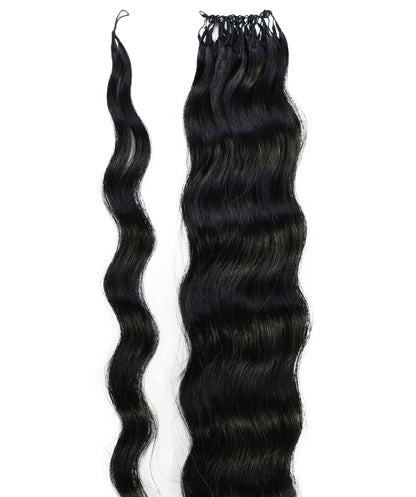LUXLUXE Knotless Wet & Wavy Crochet Human Hair Extensions - Natural Black 14" 40g 16" 45g & 18" 50g Pre Separated 40 Strands Feather Hairpiece With String In The Middle Braid