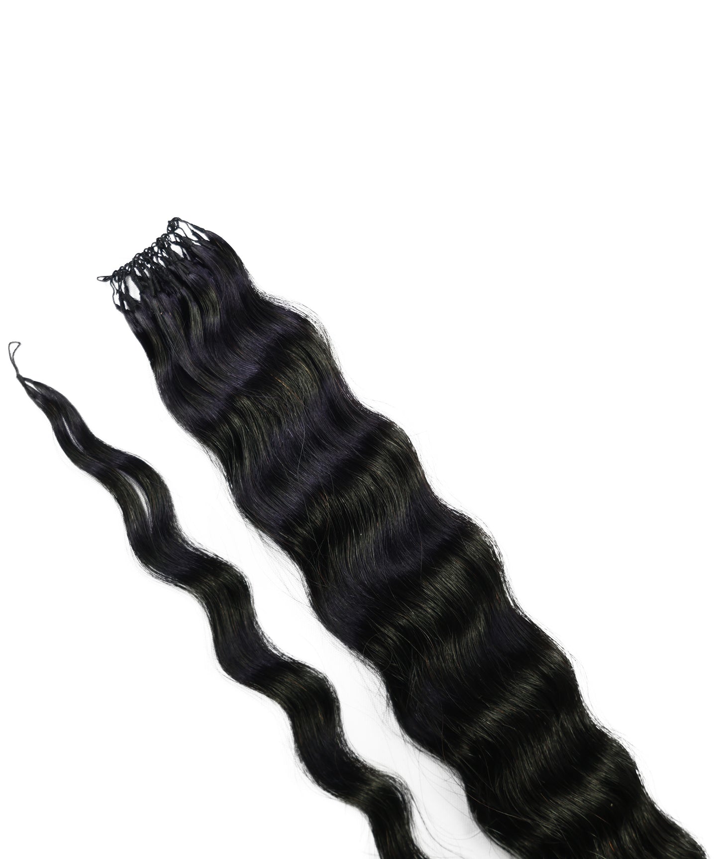 LUXLUXE Knotless Wet & Wavy Crochet Human Hair Extensions - Natural Black 14" 40g 16" 45g & 18" 50g Pre Separated 40 Strands Feather Hairpiece With String In The Middle Braid