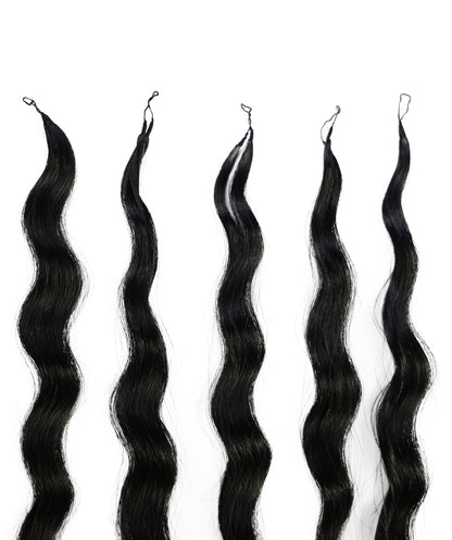 LUXLUXE Knotless Wet & Wavy Crochet Human Hair Extensions - Natural Black 14" 40g 16" 45g & 18" 50g Pre Separated 40 Strands Feather Hairpiece With String In The Middle Braid