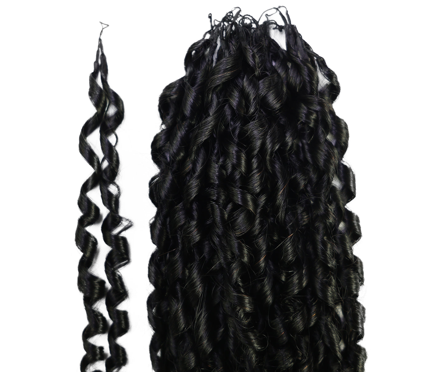 LUXLUXE Knotless Pixie Curly Raw Crochet Natural Human Hair Extensions - 14" 40g 16" 45g & 18" 50g Pre Separated 40 Strands Feather Hairpiece for Women