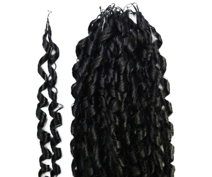 LUXLUXE Knotless Pixie Curly Raw Crochet Natural Human Hair Extensions - 14" 40g 16" 45g & 18" 50g Pre Separated 40 Strands Feather Hairpiece for Women