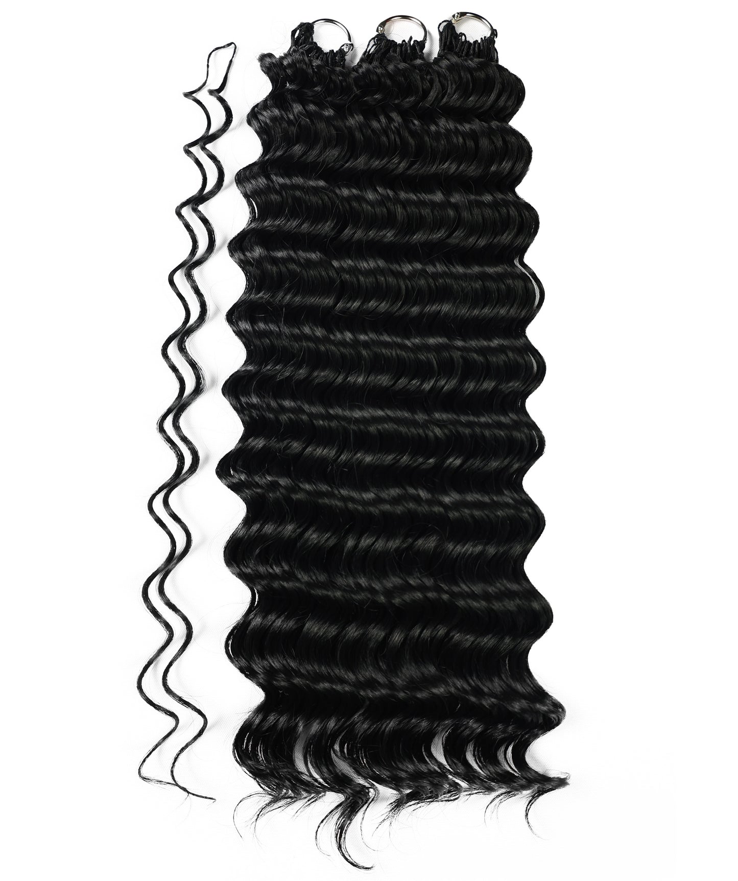 LUXLUXE Deep Wave Synthetic Crochet Hair Extensions – Available in 14"  78g 18" 100g & 22" 120g Pre Separated 100 Strands Feather Hairpiece