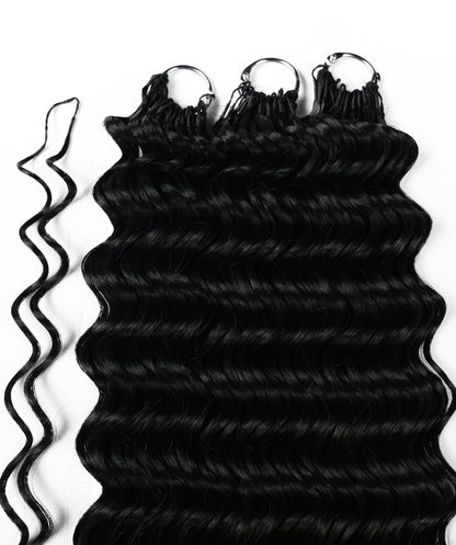 LUXLUXE Deep Wave Synthetic Crochet Hair Extensions – Available in 14"  78g 18" 100g & 22" 120g Pre Separated 100 Strands Feather Hairpiece
