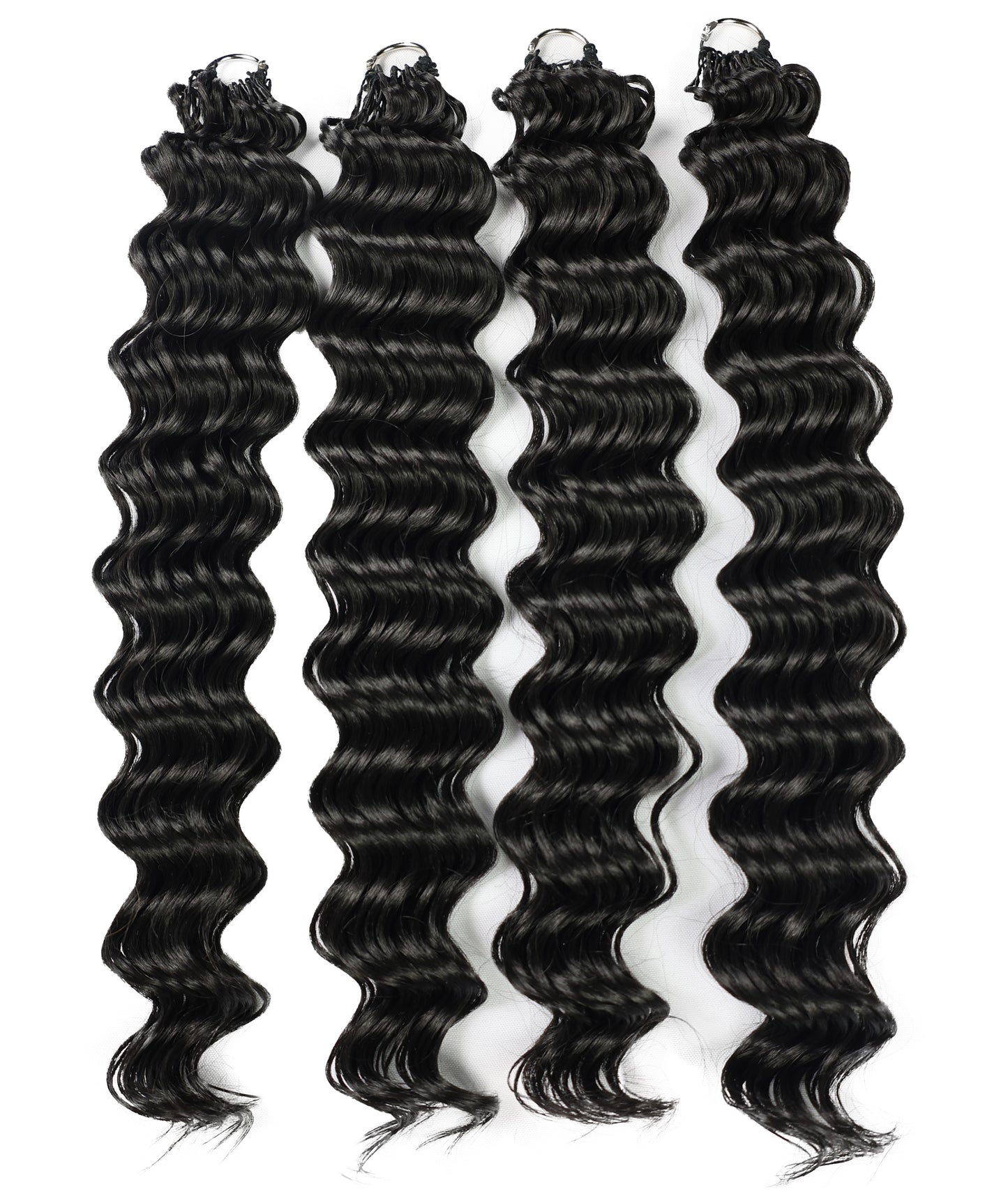 LUXLUXE Deep Wave Synthetic Crochet Hair Extensions – Available in 14"  78g 18" 100g & 22" 120g Pre Separated 100 Strands Feather Hairpiece