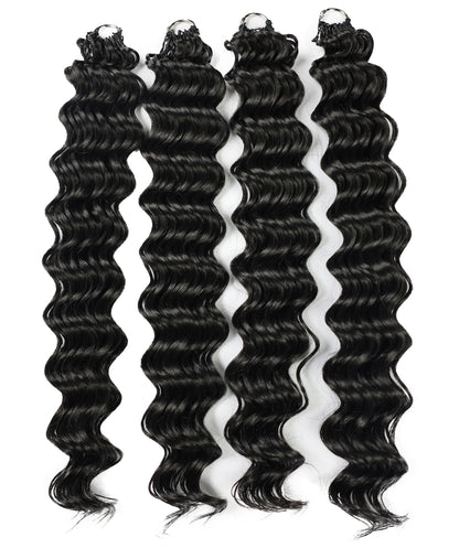 LUXLUXE Deep Wave Synthetic Crochet Hair Extensions – Available in 14"  78g 18" 100g & 22" 120g Pre Separated 100 Strands Feather Hairpiece