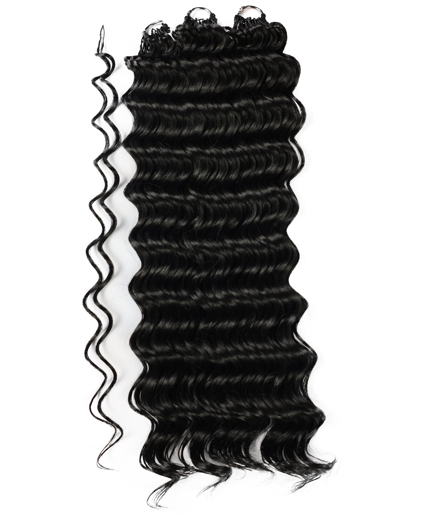 LUXLUXE Deep Wave Synthetic Crochet Hair Extensions – Available in 14"  78g 18" 100g & 22" 120g Pre Separated 100 Strands Feather Hairpiece