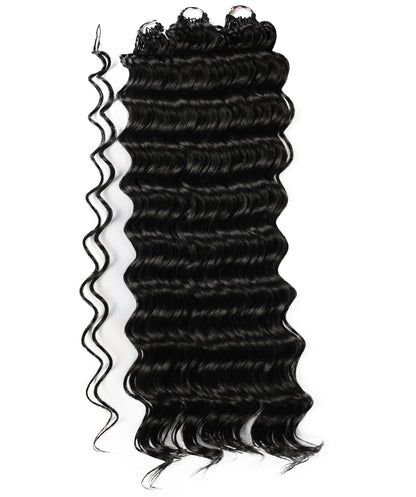 LUXLUXE Deep Wave Synthetic Crochet Hair Extensions – Available in 14"  78g 18" 100g & 22" 120g Pre Separated 100 Strands Feather Hairpiece