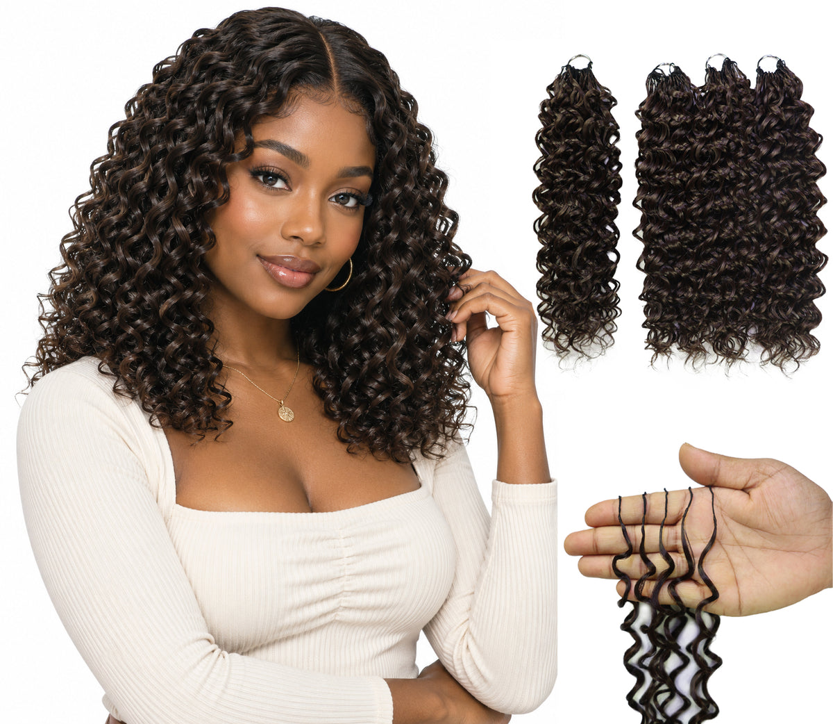 LUXLUXE Dominican Synthetic Crochet Hair Extensions – 14" 85g, 18" 110g, 22" 132g Pre Separated 100 Strands Feather Curly Hairpiece