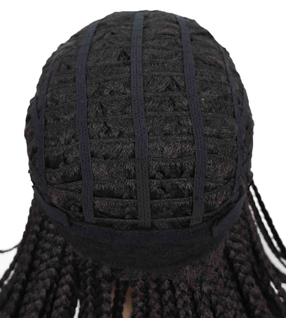 Riana Short Box Braided 10.5 Inch Full Wig with Bangs Sleek Black Synthetic Wigs for Women