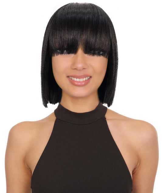 Shelia Mid-Length Human Hair Blend 10 Inch Full Wig Fun & Edgy Shag  with Razor-Finished Bob