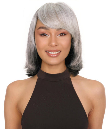 Lynette Sleek Shoulder-Length Elegant Silver Ombre Bob Wig with Bangs