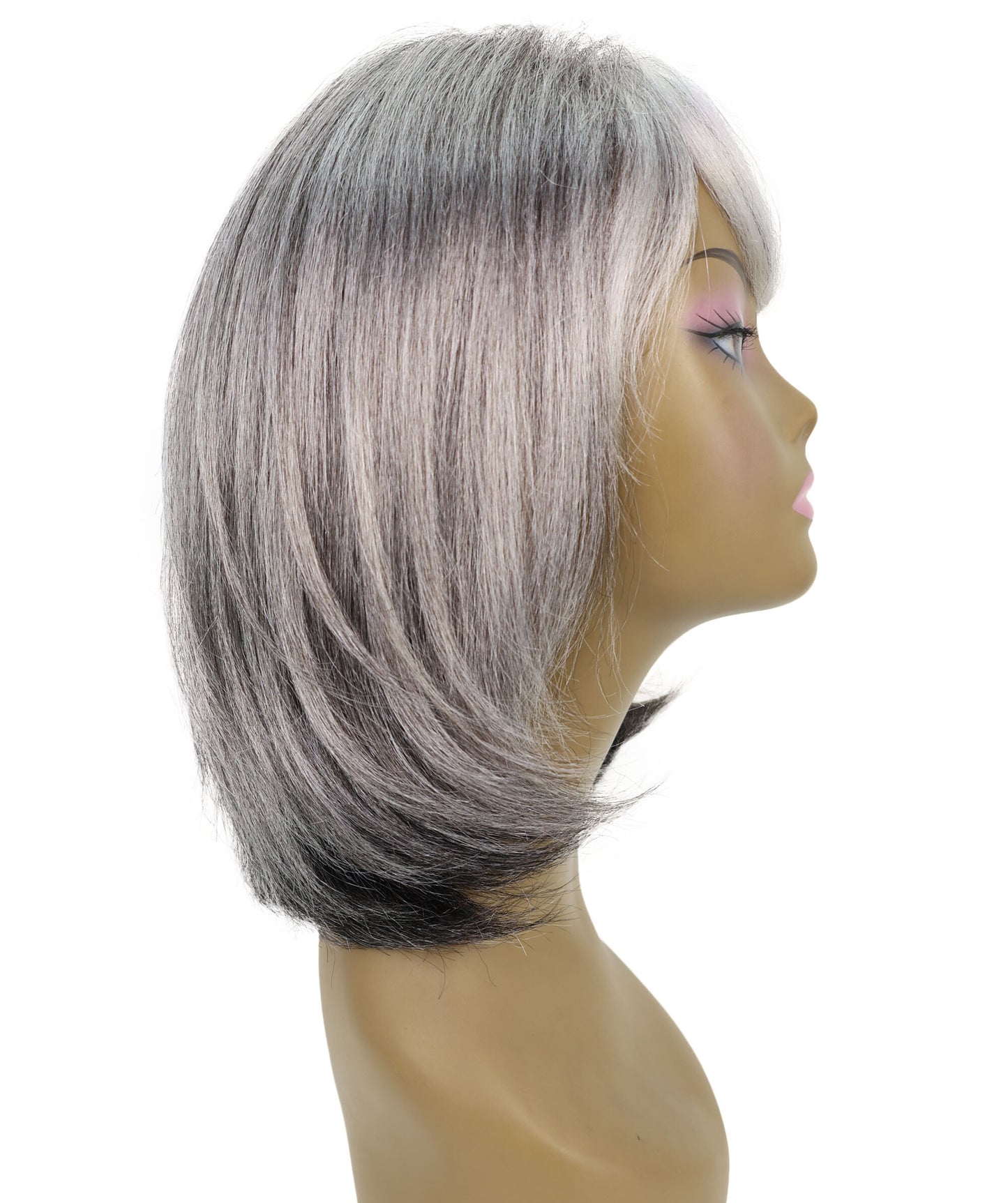 Lynette Sleek Shoulder-Length Elegant Silver Ombre Bob Wig with Bangs