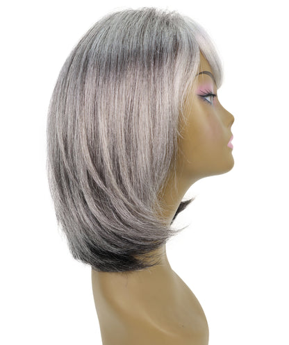 Lynette Sleek Shoulder-Length Elegant Silver Ombre Bob Wig with Bangs