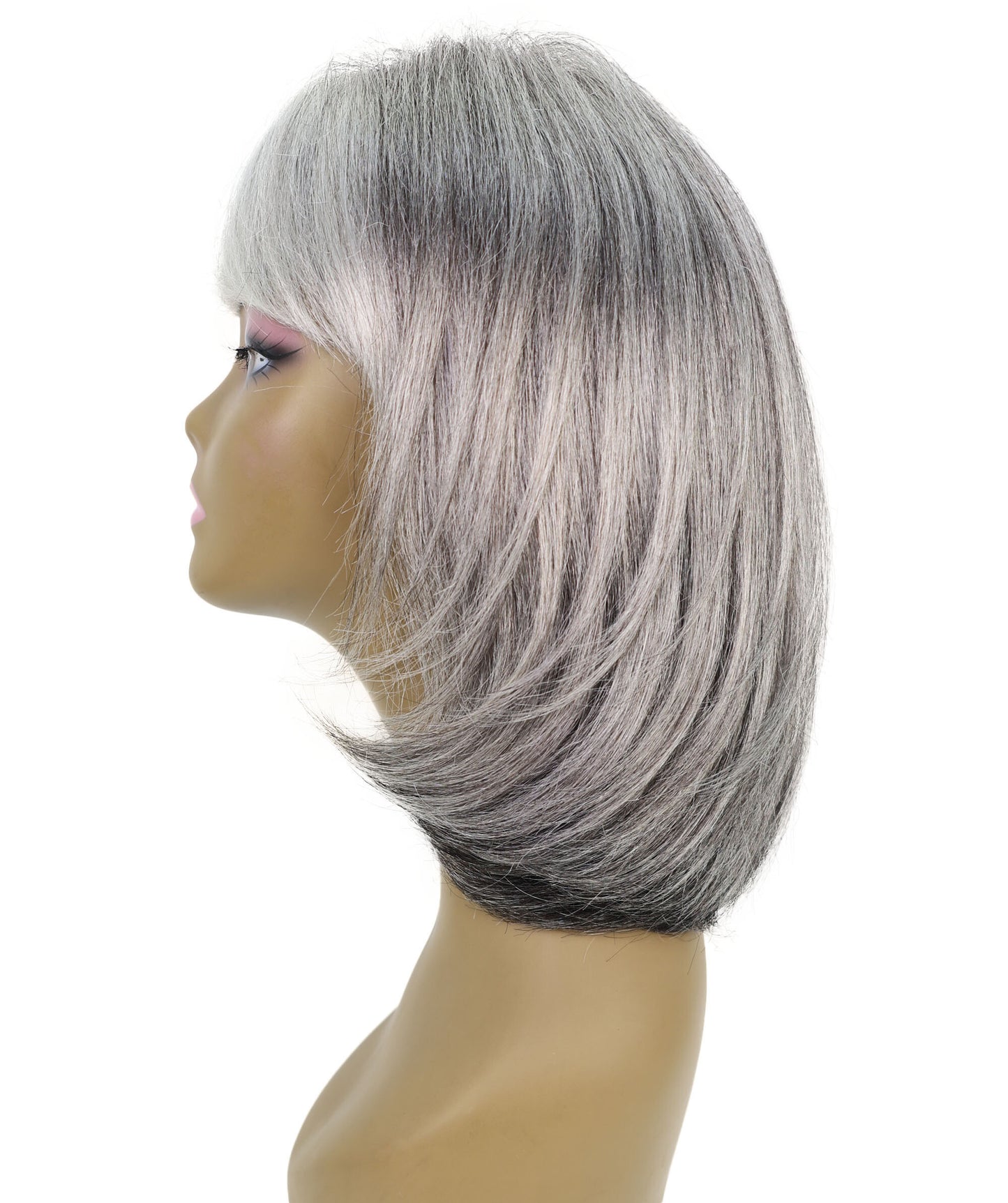 Lynette Sleek Shoulder-Length Elegant Silver Ombre Bob Wig with Bangs