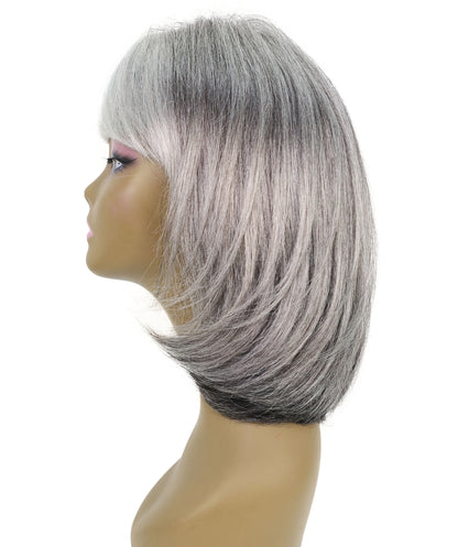 Lynette Sleek Shoulder-Length Elegant Silver Ombre Bob Wig with Bangs