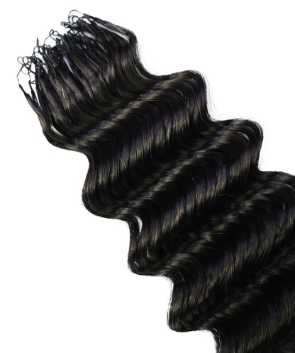 LUXLUXE Deep Wave Real Human Crochet Hair Extensions - Natural & Natural Black 18 & 16 & 14 Inch 50g Knotless Pre Separated Feather Wavy Hairpiece for Women