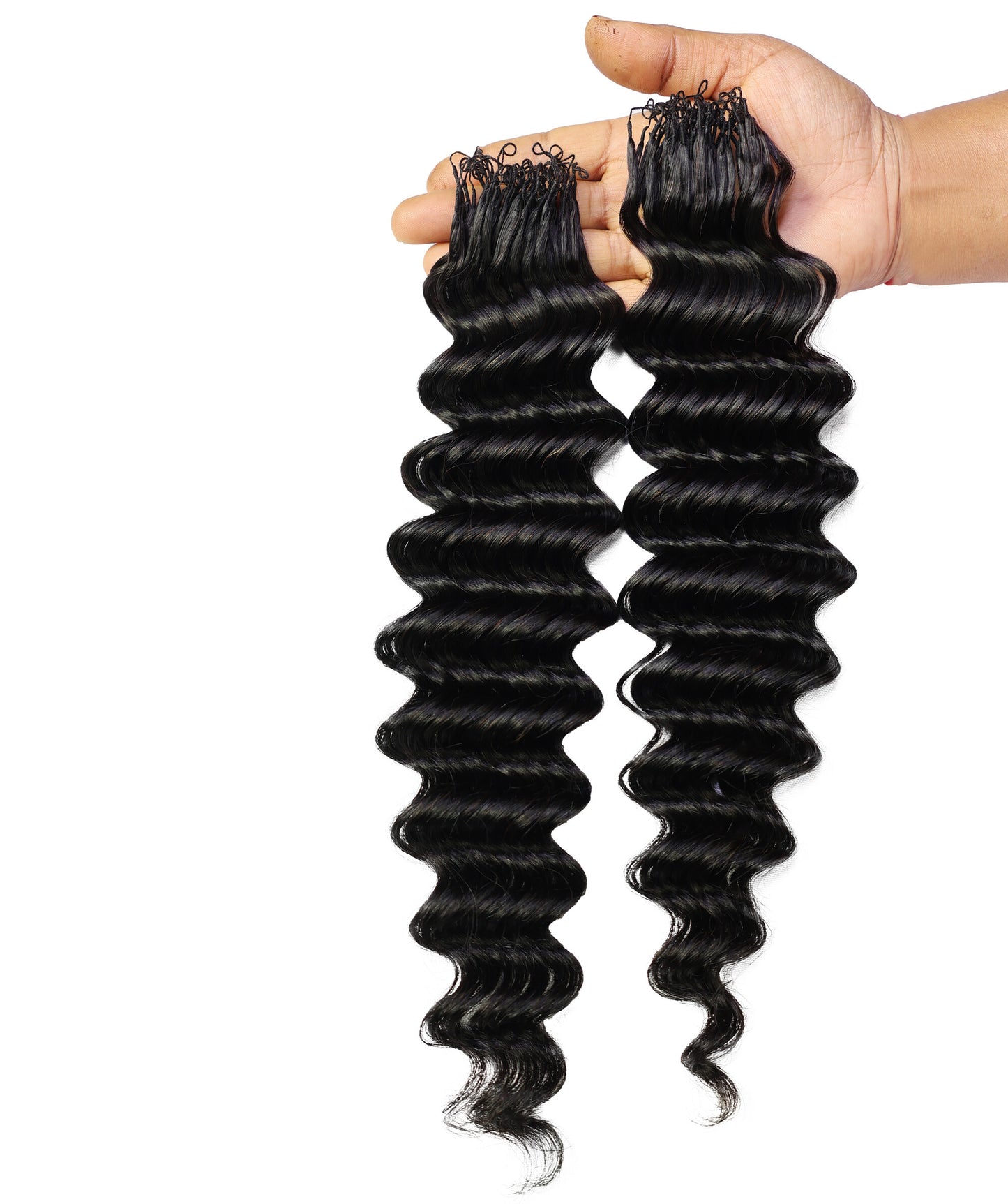 LUXLUXE Deep Wave Real Human Crochet Hair Extensions - Natural & Natural Black 18 & 16 & 14 Inch 50g Knotless Pre Separated Feather Wavy Hairpiece for Women