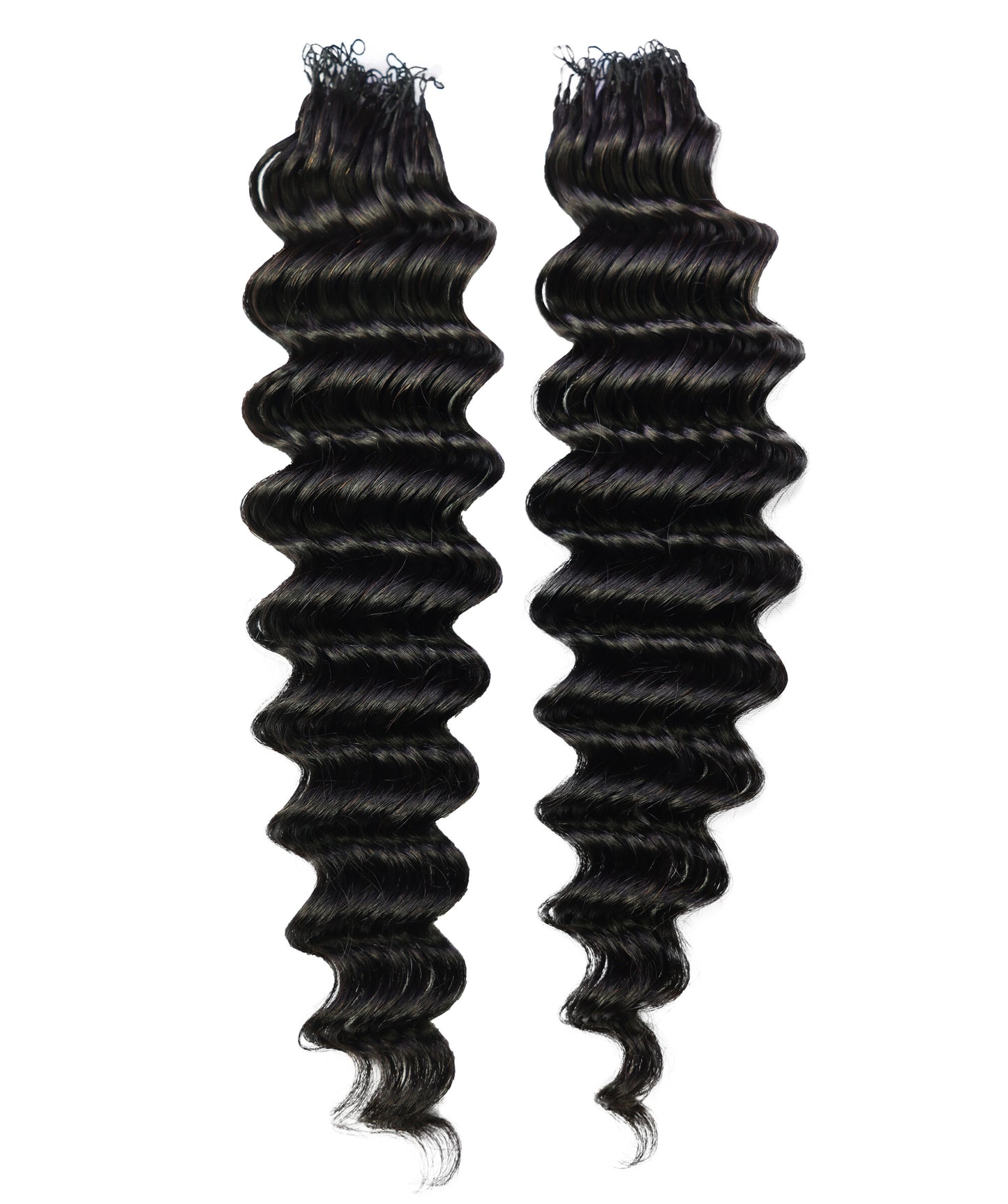 LUXLUXE Deep Wave Real Human Crochet Hair Extensions - Natural & Natural Black 18 & 16 & 14 Inch 50g Knotless Pre Separated Feather Wavy Hairpiece for Women