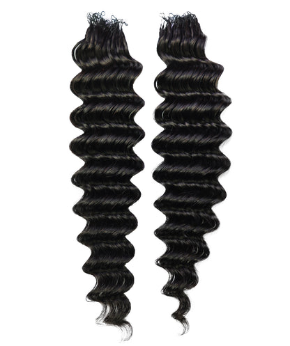 LUXLUXE Deep Wave Real Human Crochet Hair Extensions - Natural & Natural Black 18 & 16 & 14 Inch 50g Knotless Pre Separated Feather Wavy Hairpiece for Women