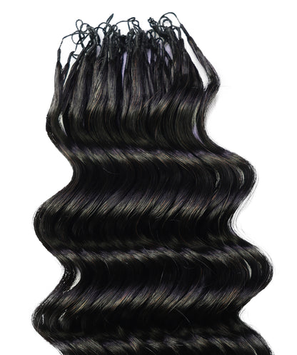 LUXLUXE Deep Wave Real Human Crochet Hair Extensions - Natural & Natural Black 18 & 16 & 14 Inch 50g Knotless Pre Separated Feather Wavy Hairpiece for Women