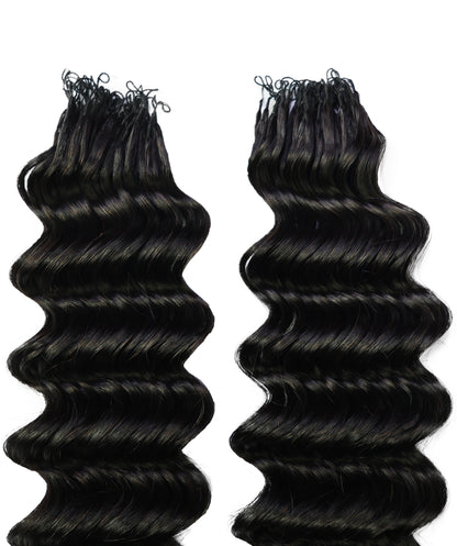 LUXLUXE Deep Wave Real Human Crochet Hair Extensions - Natural & Natural Black 18 & 16 & 14 Inch 50g Knotless Pre Separated Feather Wavy Hairpiece for Women