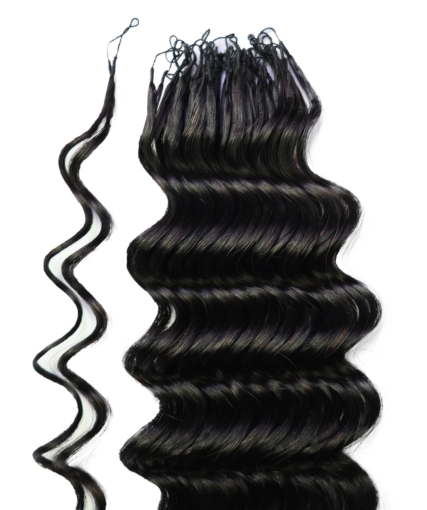 LUXLUXE Deep Wave Real Human Crochet Hair Extensions - Natural & Natural Black 18 & 16 & 14 Inch 50g Knotless Pre Separated Feather Wavy Hairpiece for Women