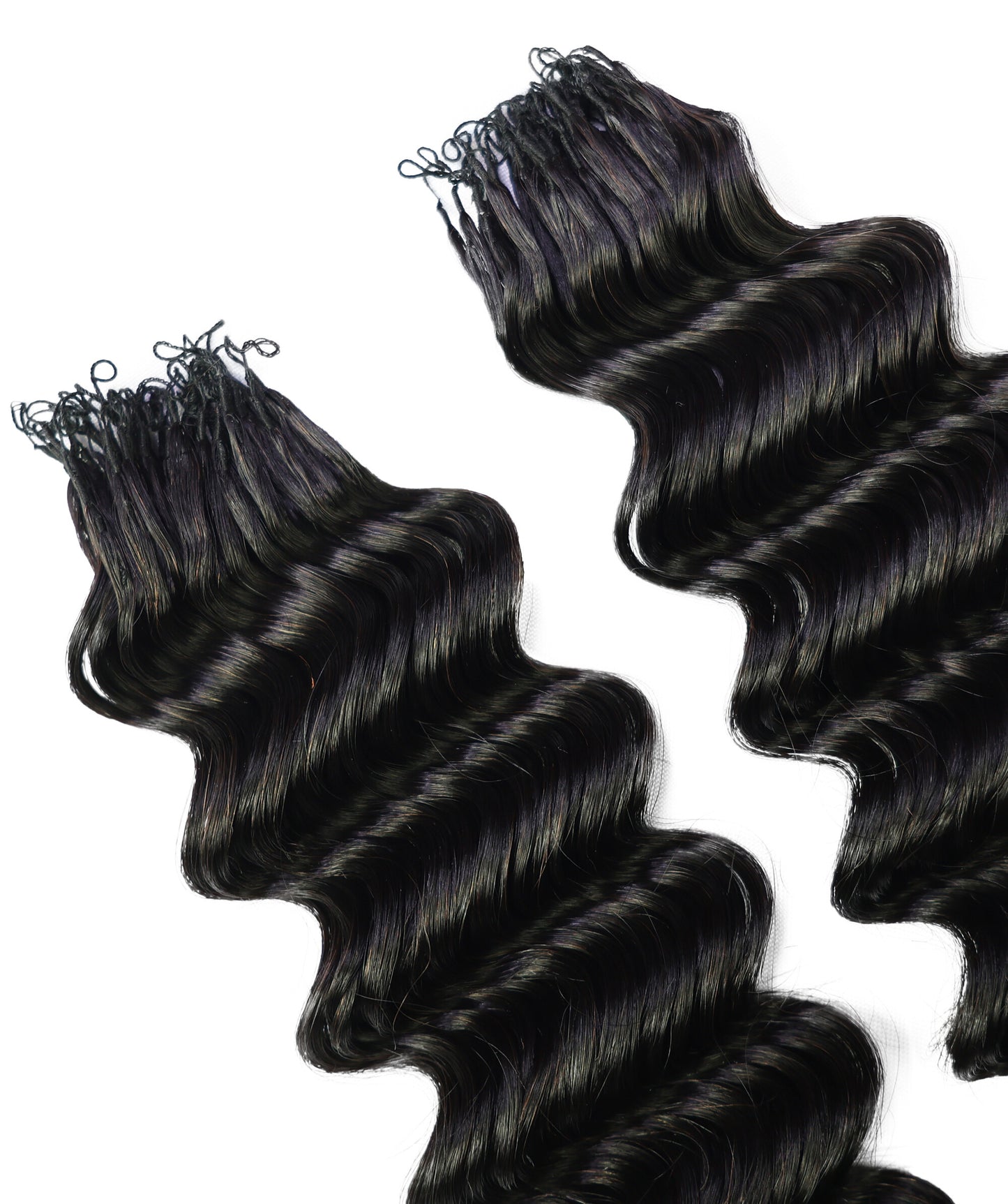 LUXLUXE Deep Wave Real Human Crochet Hair Extensions - Natural & Natural Black 18 & 16 & 14 Inch 50g Knotless Pre Separated Feather Wavy Hairpiece for Women