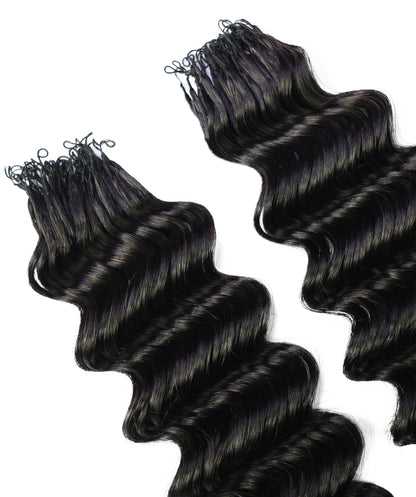 LUXLUXE Deep Wave Real Human Crochet Hair Extensions - Natural & Natural Black 18 & 16 & 14 Inch 50g Knotless Pre Separated Feather Wavy Hairpiece for Women