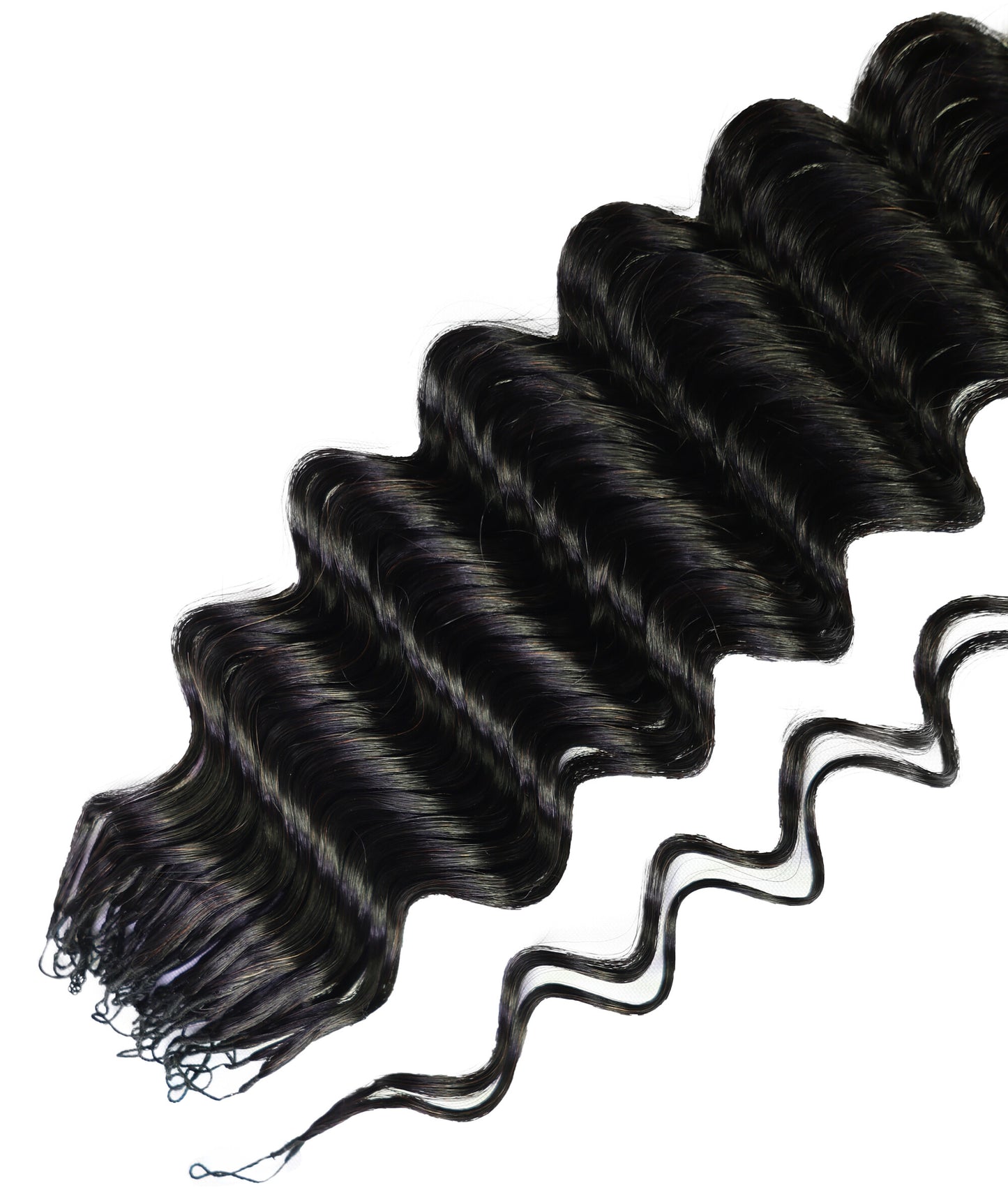 LUXLUXE Deep Wave Real Human Crochet Hair Extensions - Natural & Natural Black 18 & 16 & 14 Inch 50g Knotless Pre Separated Feather Wavy Hairpiece for Women