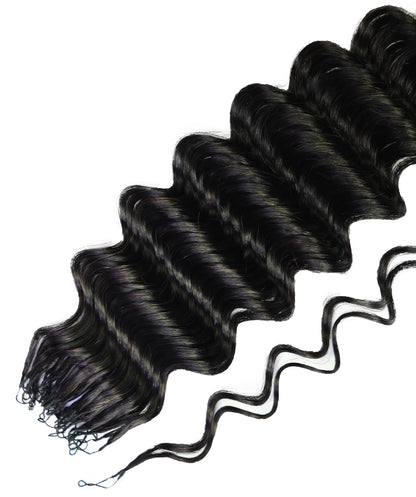 LUXLUXE Deep Wave Real Human Crochet Hair Extensions - Natural & Natural Black 18 & 16 & 14 Inch 50g Knotless Pre Separated Feather Wavy Hairpiece for Women