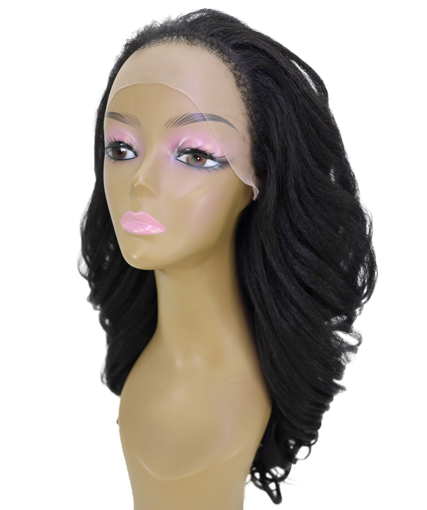 LUXLUXE 24" Long Wavy Lace Frontal Wig Natural Black– 223g Curl Hairpiece for Women Heat Resistant Synthetic Fiber
